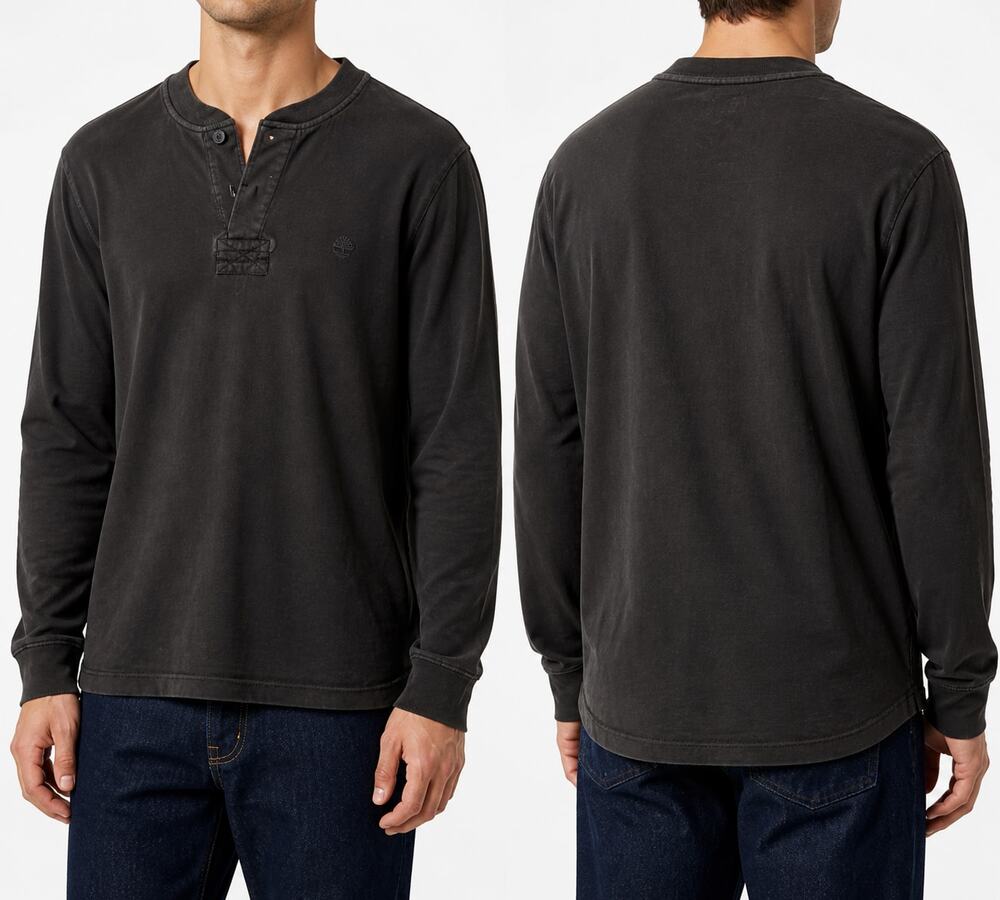 Timberland Men's Long Sleeve Henley T-Shirt 100% Cotton Charcoal Size Large
